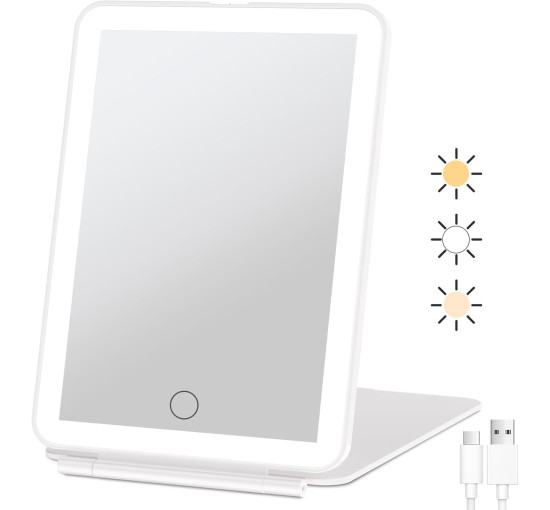 Дорожнє косметичне дзеркало FUNTOUCH, що перезаряджається, сенсорний екран з регулюванням яскравості, білий (my-21144)