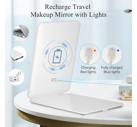 Дорожнє косметичне дзеркало FUNTOUCH, що перезаряджається, сенсорний екран з регулюванням яскравості, білий (my-21144)