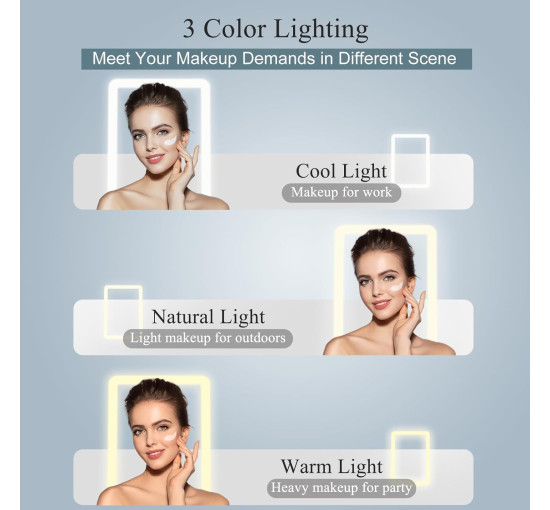 Дорожнє косметичне дзеркало FUNTOUCH, що перезаряджається, сенсорний екран з регулюванням яскравості, білий (my-21144)