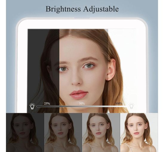 Дорожнє косметичне дзеркало FUNTOUCH, що перезаряджається, сенсорний екран з регулюванням яскравості, білий (my-21144)