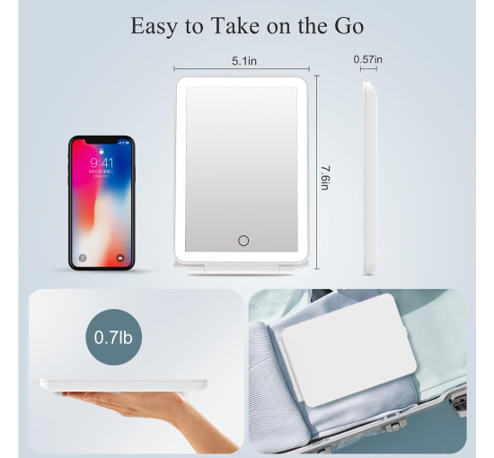 Дорожнє косметичне дзеркало FUNTOUCH, що перезаряджається, сенсорний екран з регулюванням яскравості, білий (my-21144)