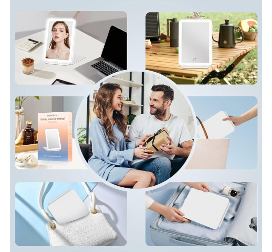 Дорожнє косметичне дзеркало FUNTOUCH, що перезаряджається, сенсорний екран з регулюванням яскравості, білий (my-21144)