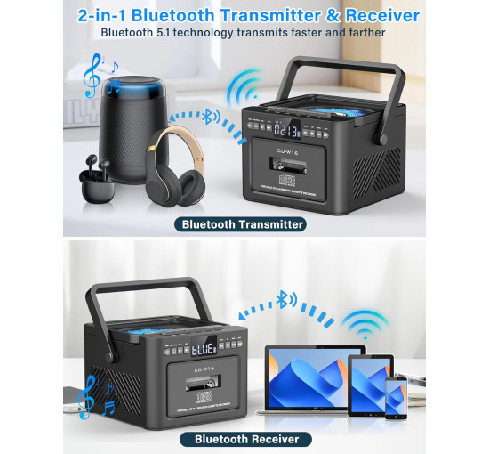 Портативний CD-плеєр Greadio CD-W16, чорний (my-21029)