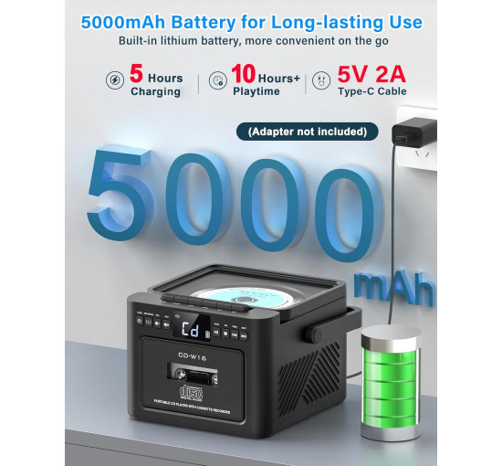 Портативний CD-плеєр Greadio CD-W16, чорний (my-21029)