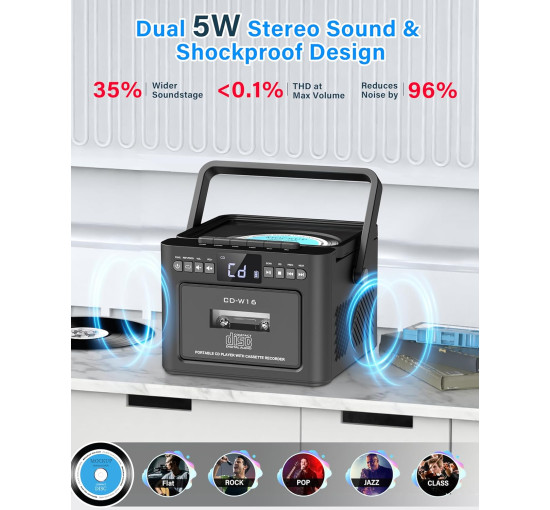 Портативний CD-плеєр Greadio CD-W16, чорний (my-21029)