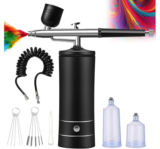 Портативний та елегантний аерограф Lifellery, акумуляторний бездротовий компресор, чорний (my-21026)