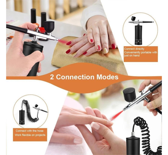 Портативний та елегантний аерограф Lifellery, акумуляторний бездротовий компресор, чорний (my-21026)