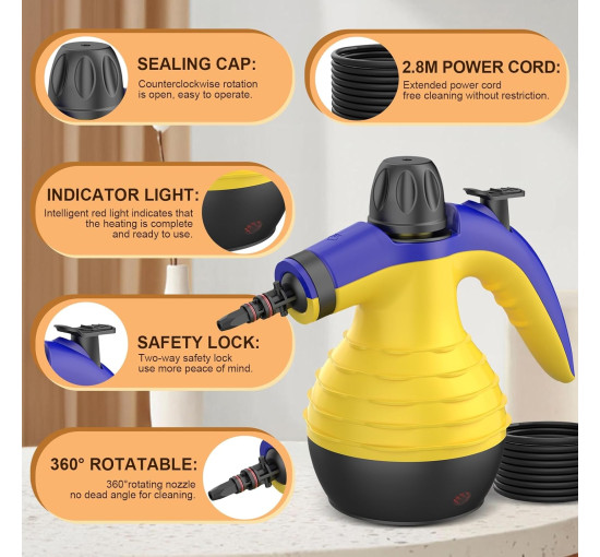 Портативний пароочисник ASSCA HY-308 9-в-1, 380 мл, жовтий (my-21098)