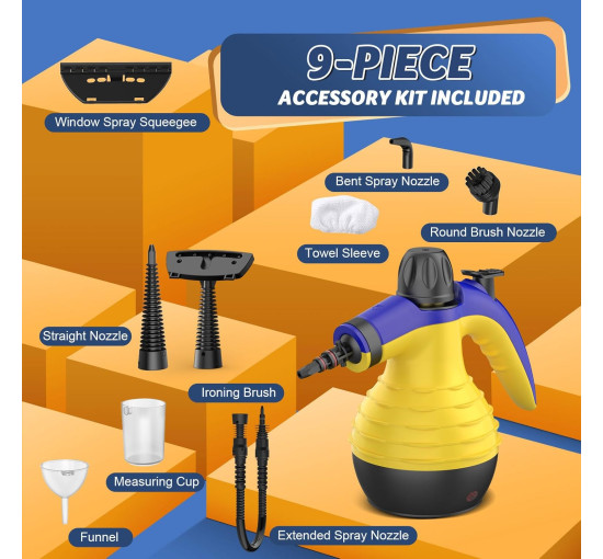 Портативний пароочисник ASSCA HY-308 9-в-1, 380 мл, жовтий (my-21098)