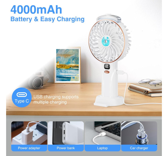 Портативний ручний вентилятор DDHTSAL F106 акумулятор 4000 мА·год, білий (my-21196)
