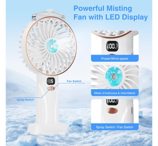 Портативний ручний вентилятор DDHTSAL F106 акумулятор 4000 мА·год, білий (my-21196)