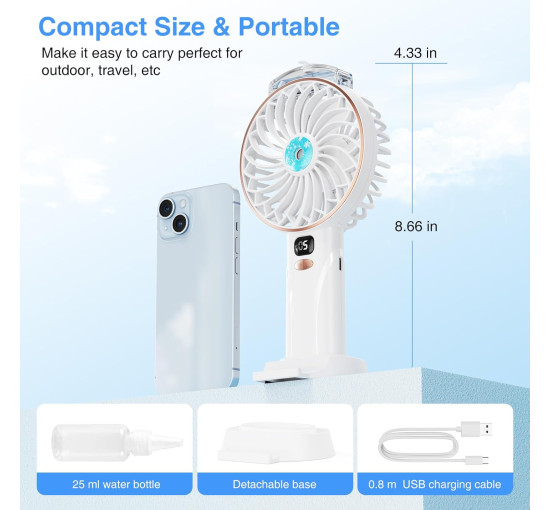 Портативний ручний вентилятор DDHTSAL F106 акумулятор 4000 мА·год, білий (my-21196)