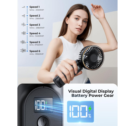 Портативный ручной вентилятор TUNISE M12, 4000 мА·ч, черный (my-21178)