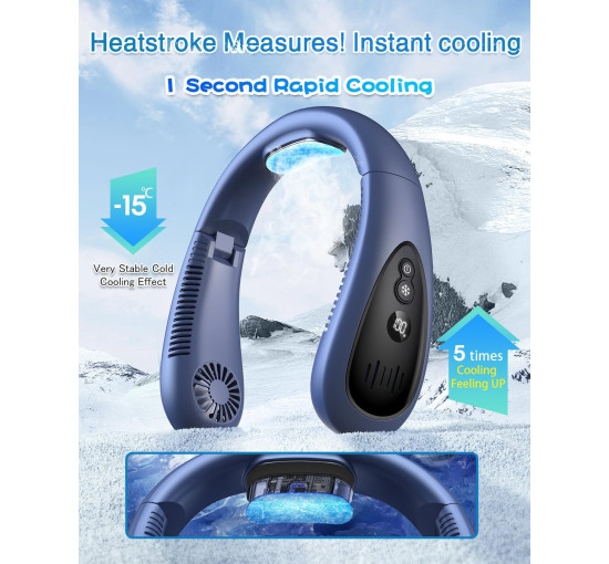 Портативний шийний вентилятор 5000 мА·год, синій (my-21071)