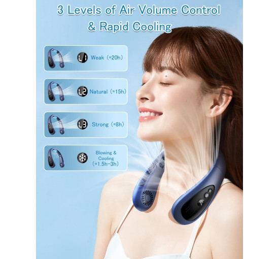 Портативний шийний вентилятор 5000 мА·год, синій (my-21071)