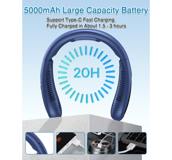 Портативний шийний вентилятор 5000 мА·год, синій (my-21071)