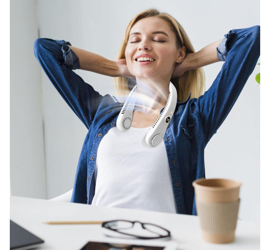 Портативний шийний вентилятор Atfoton R-8 з акумулятором 1500 мА·год, білий (my-21190)