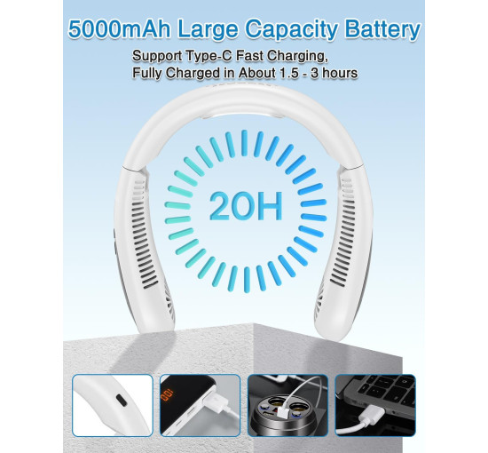 Портативний вентилятор для шиї GAITIR XQ04 з охолоджувальною пластиною, 5000 мА·год, білий (my-21203)