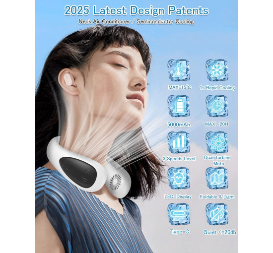 Портативний вентилятор для шиї GAITIR XQ04 з охолоджувальною пластиною, 5000 мА·год, білий (my-21203)