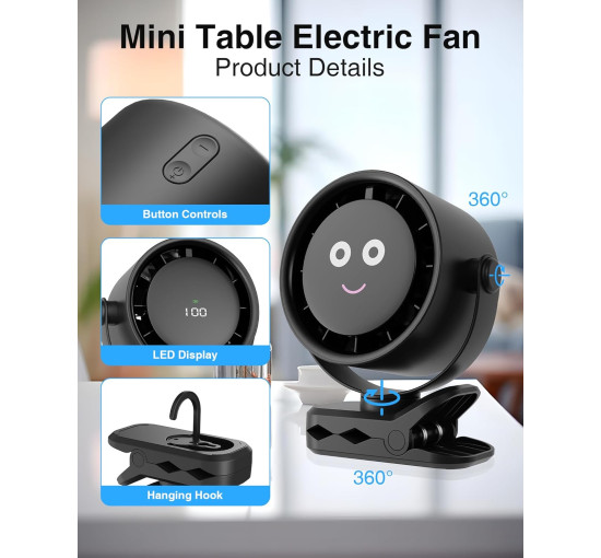 Портативный вентилятор Fitabok A222 с креплением, 4000 мА·ч, черный (my-21201)