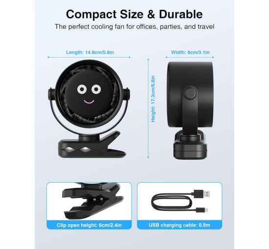Портативный вентилятор Fitabok A222 с креплением, 4000 мА·ч, черный (my-21201)
