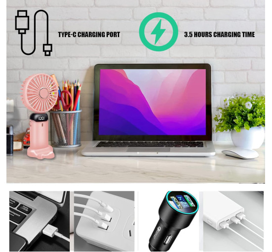 Портативный вентилятор Jsdoin N15 с зарядкой от USB, розовый (my-21211)