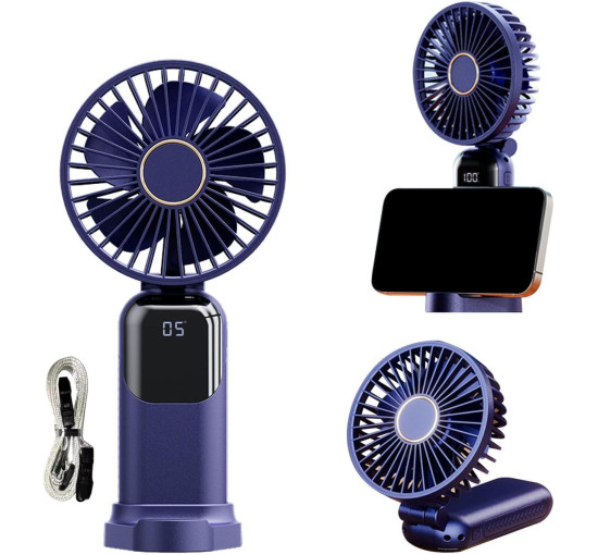 Портативный вентилятор WUBAYI с 5 скоростями, USB-зарядка, синий (my-21195)