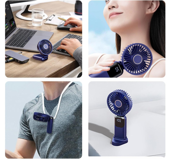 Портативный вентилятор WUBAYI с 5 скоростями, USB-зарядка, синий (my-21195)