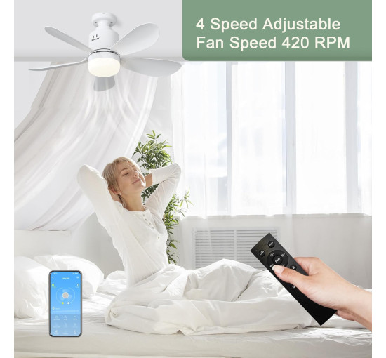 Потолочный вентилятор Sanweyter DS001 с подсветкой и пультом ДУ, белый (my-21208)