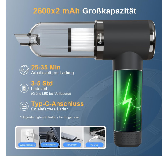 Ручной беспроводной пылесос Letiziai HCV-G181 с аккумулятором, 12000 Па, черный (my-21114)