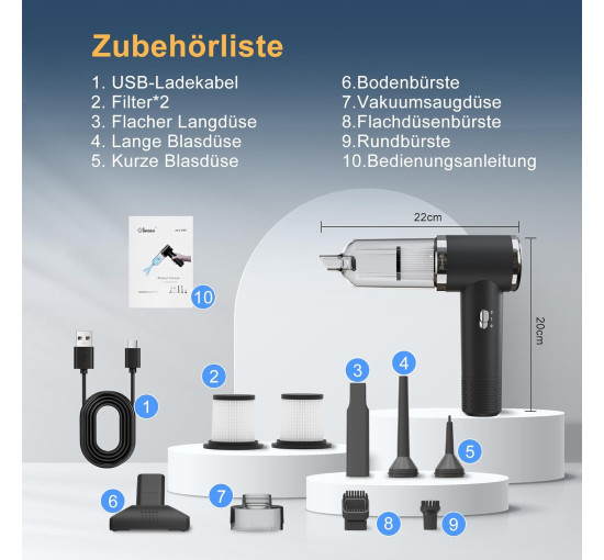 Ручной беспроводной пылесос Letiziai HCV-G181 с аккумулятором, 12000 Па, черный (my-21114)