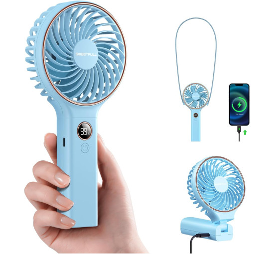 Портативний ручний вентилятор SWEETFULL S2, акумулятор 5000 мА·ч, синій (my-21214)