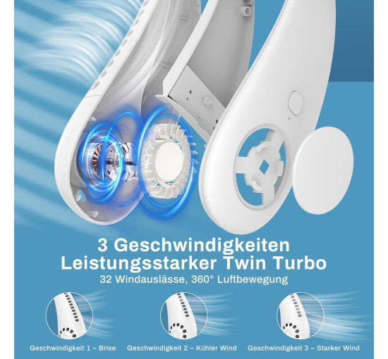 Шийний вентилятор Timiyou TYH2 з акумулятором 3000 мА·год, білий (my-21182)