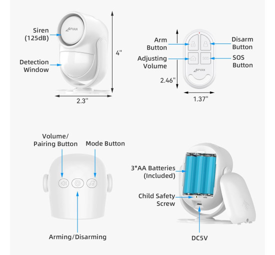 Сигналізація CPVAN CP2 з гучним датчиком руху 125 дБ та дистанційним керуванням, рожевий (my-21090)