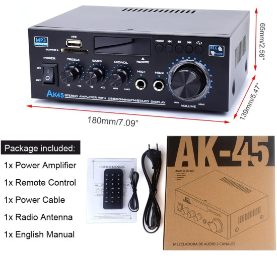 Стереопідсилювач звуку WOOPKER AFA0007-1, пікової потужністю 300 Вт з Bluetooth (my-21045)