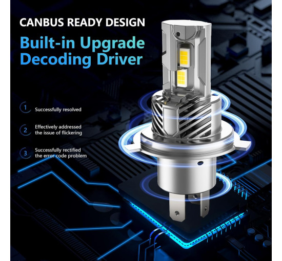 Світлодіодні лампи GEARROLLER F-CPAMZ01698-QX H4 для фар, 30000 лм, холодний білий (my-21113)