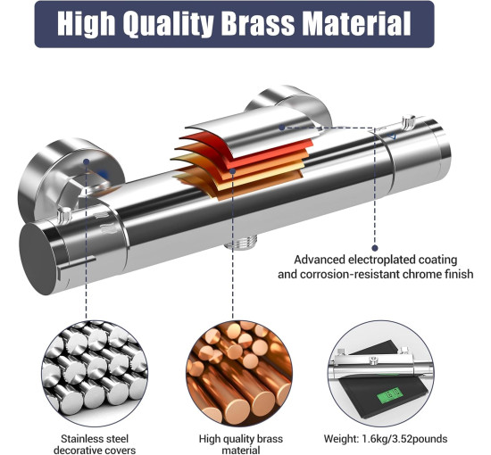 Термостатический смеситель для душа Marketero с одним рычагом, серебристый (my-21012)