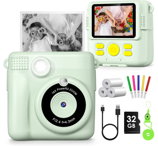 Цифрова камера Gofunly X6 з функцією миттєвого друку 1080P, зелена (my-21004)