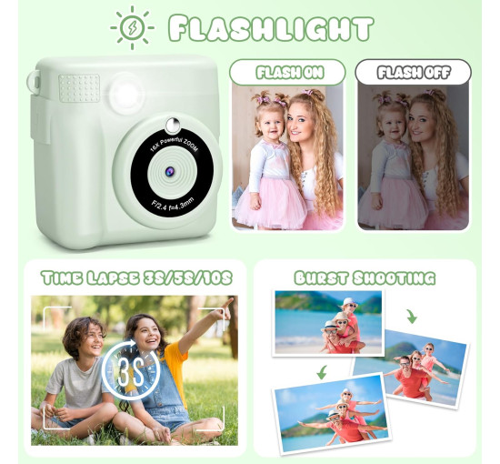 Цифрова камера Gofunly X6 з функцією миттєвого друку 1080P, зелена (my-21004)