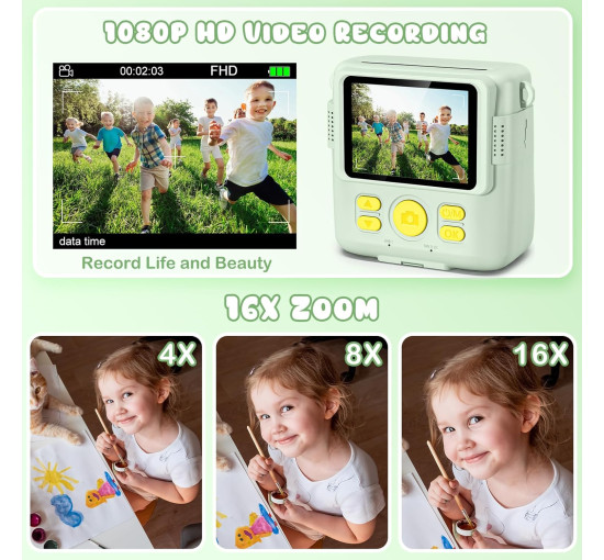 Цифрова камера Gofunly X6 з функцією миттєвого друку 1080P, зелена (my-21004)