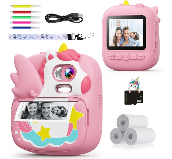 Цифровая камера мгновенной печати CAMCLID ET-6 с экраном 2,4 дюйма, розовый (my-21079)
