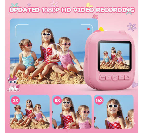 Цифровая камера мгновенной печати CAMCLID ET-6 с экраном 2,4 дюйма, розовый (my-21079)