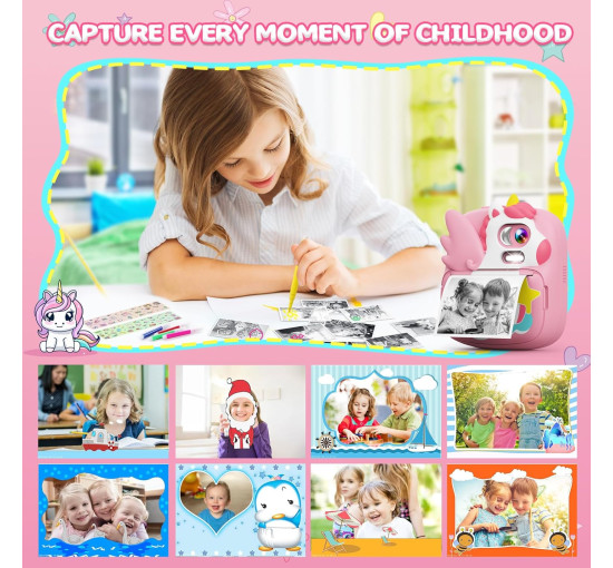 Цифровая камера мгновенной печати CAMCLID ET-6 с экраном 2,4 дюйма, розовый (my-21079)