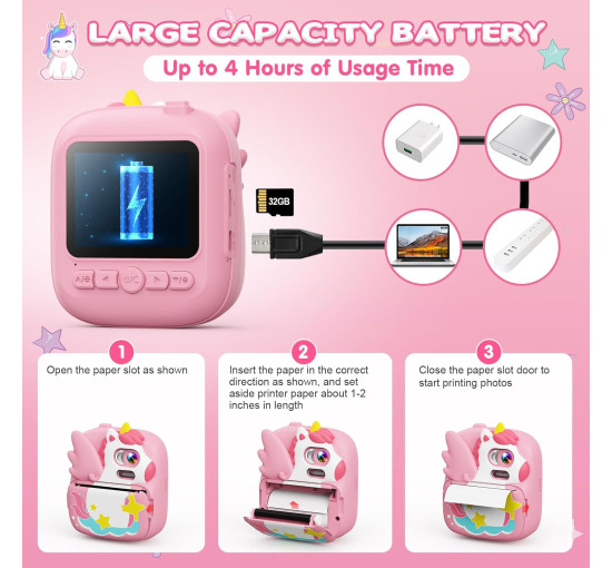Цифровая камера мгновенной печати CAMCLID ET-6 с экраном 2,4 дюйма, розовый (my-21079)