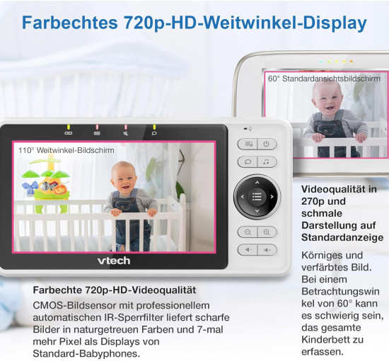 Розумна відеоняня Vtech VM901-1W 5-дюймовий РК-дисплей, камера 1080p, білий (my-21084)