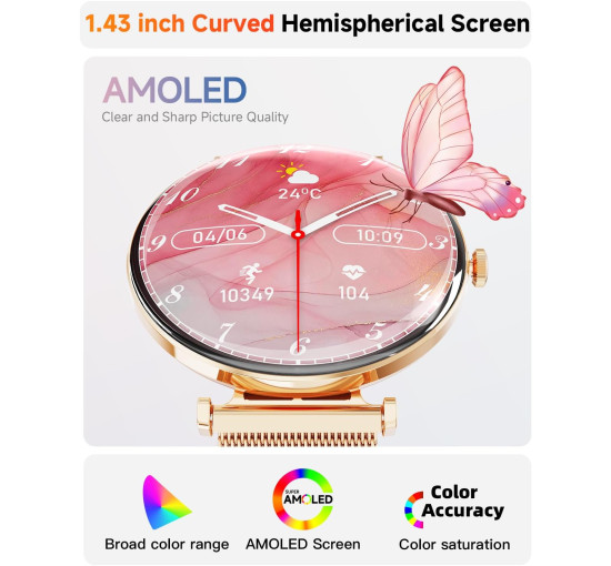 Умные часы Hwagol 1,43-дюймовый экран, золотой (my-21127)