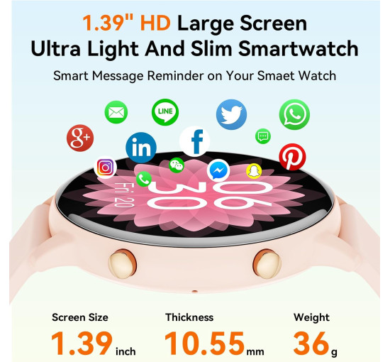 Умные часы Hwagol G25, фитнес-трекер с экраном 1,39 дюйма, розовый (my-21104)