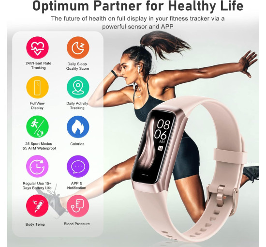 Умные часы Zeacool для подсчета калорий, с 1,10-дюймовым сенсорным AMOLED-экраном, розовый (my-21109)