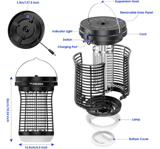 Знищувач мух PALONE LT807SL зі світлодіодним підсвічуванням, 4500 В, чорний (my-21191)