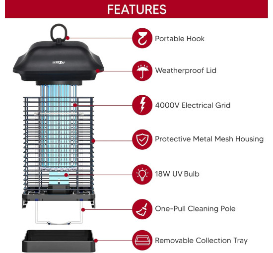 Знищувач комах Surezap 18 Вт, 4000 В, чорний (my-21170)